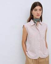 Camicia in voile bimateriale rosa pallido
